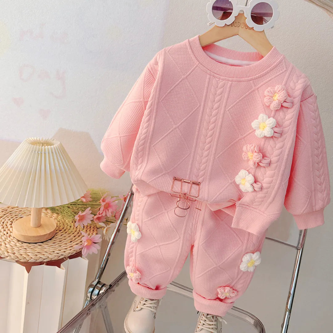 Conjunto Infantil con Flores 3D – Rosa (1–5 años)