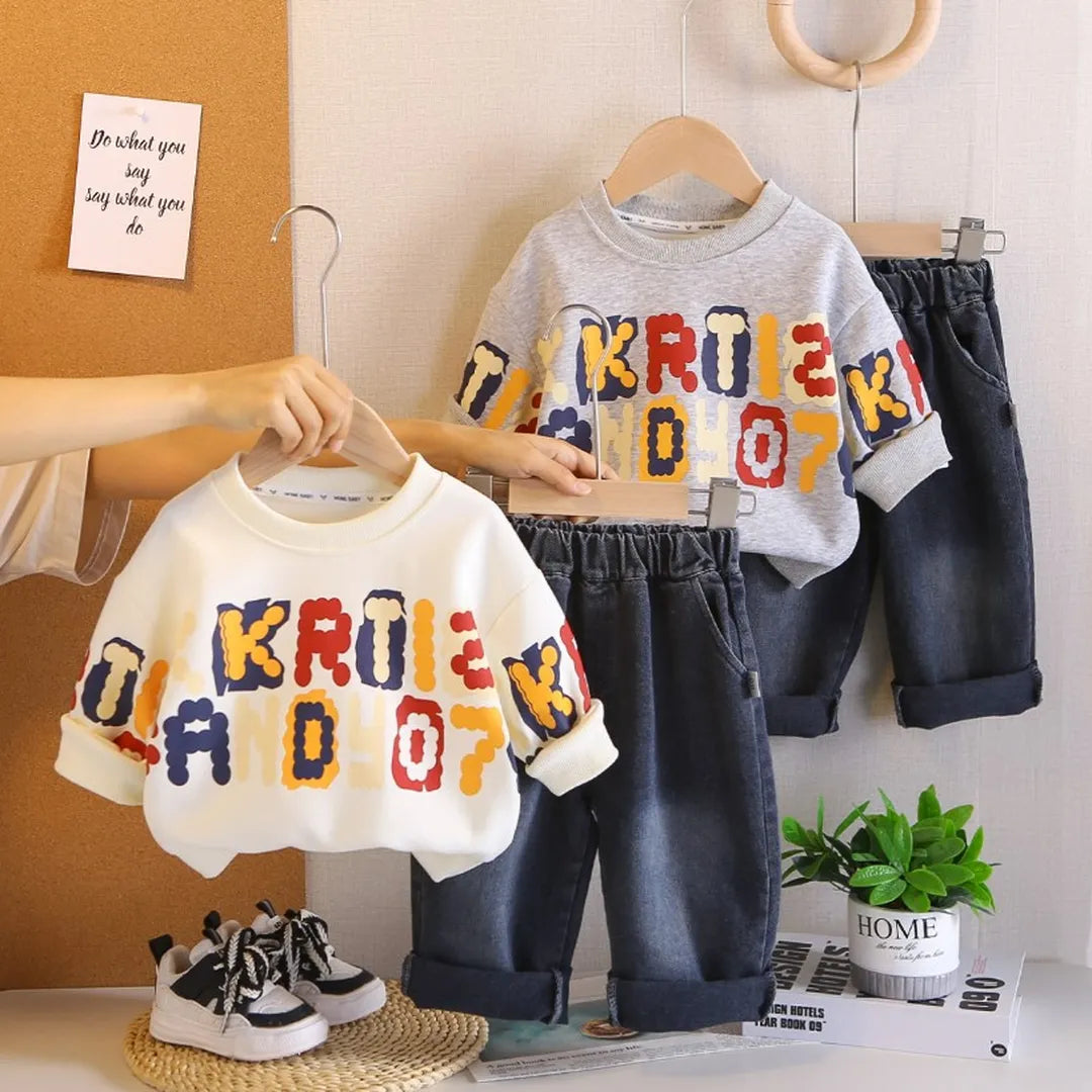 Conjunto Dos Piezas Denim Style (Gris y Blanco) - 1 a 5 años