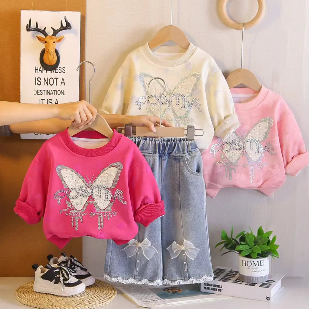 Conjunto Niña Mariposa Jeans 3 Colores (1-5 A)