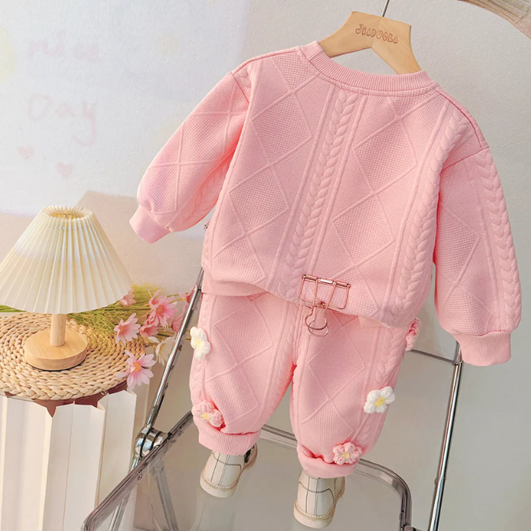 Conjunto Infantil con Flores 3D – Rosa (1–5 años)