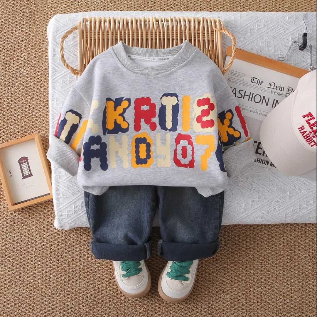 Conjunto Dos Piezas Denim Style (Gris y Blanco) - 1 a 5 años