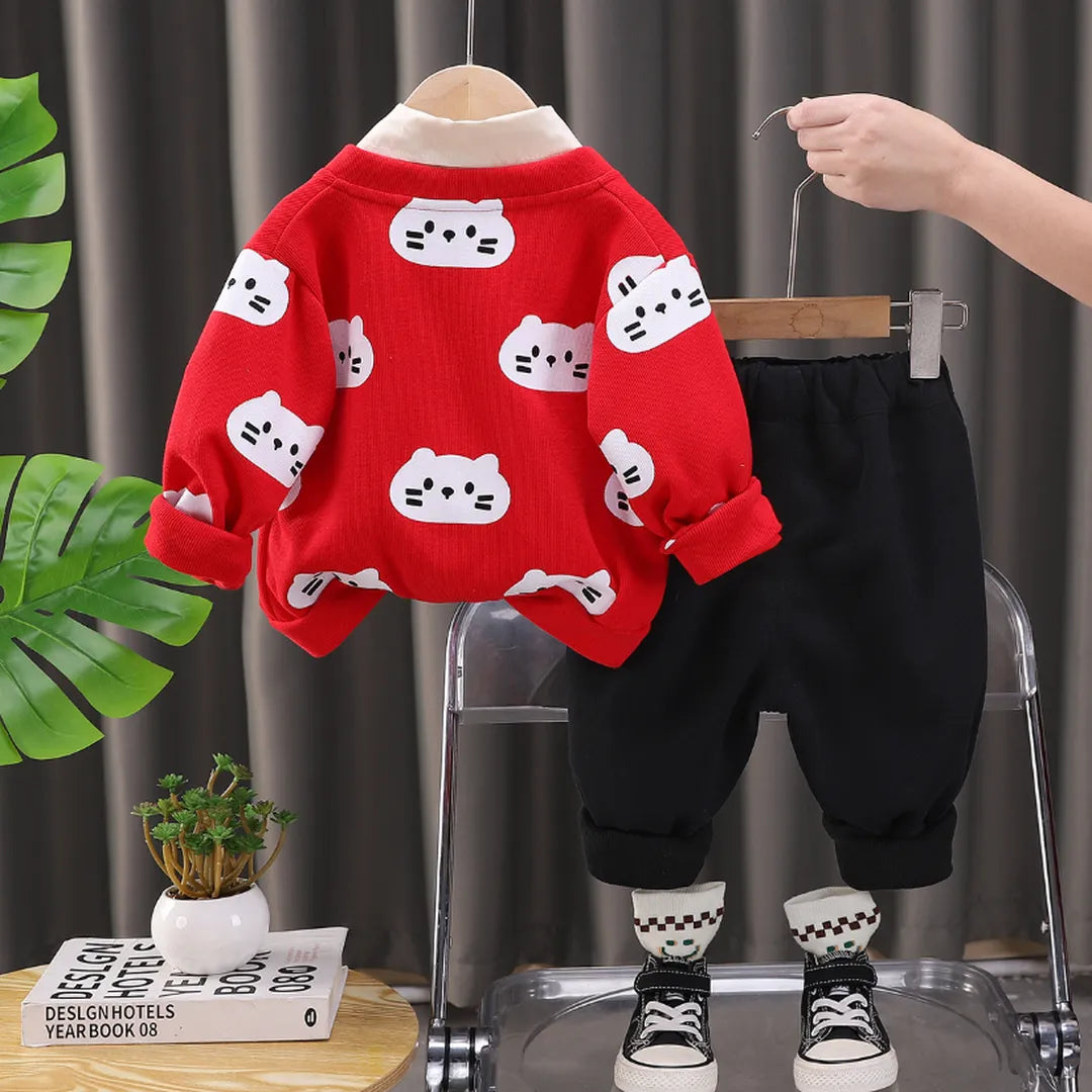 Pack 3 Piezas Niño: Cárdigan de Gatos y Corbata (1-5 años)